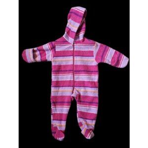 BRIGHT FUTURE Pink Striped Hooded Fleece Snowsuit Infants Girls Size 6-9 months